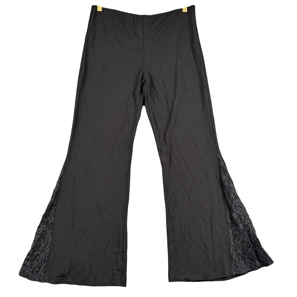 Onyx Nite Wendye Chaitin Black Flare Pants Lace Godet Inset Womens Large USA 970